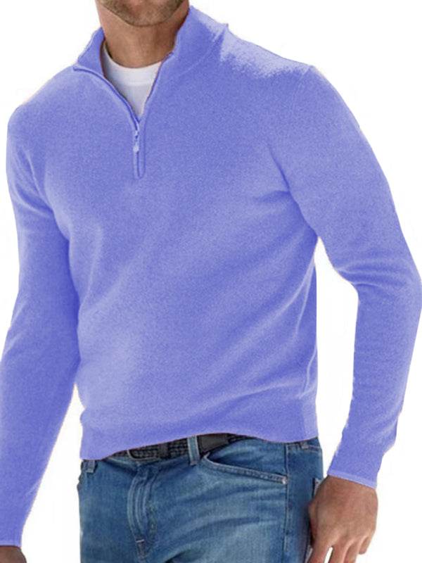 Chic V-Neck Wool Fleece Zippered Long Sleeve Polo Shirt for Effortless Autumn Style