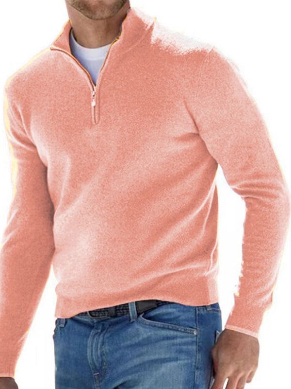 Chic V-Neck Wool Fleece Zippered Long Sleeve Polo Shirt for Effortless Autumn Style