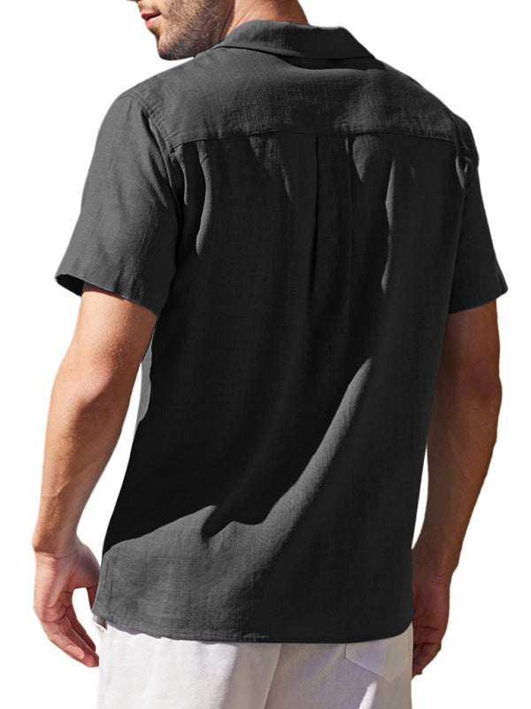 Effortlessly Stylish Men's Cuban Guayabera Linen Beach Shirt - Perfect for Spring-Summer Adventures