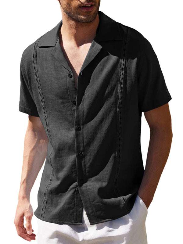 Effortlessly Stylish Men's Cuban Guayabera Linen Beach Shirt - Perfect for Spring-Summer Adventures