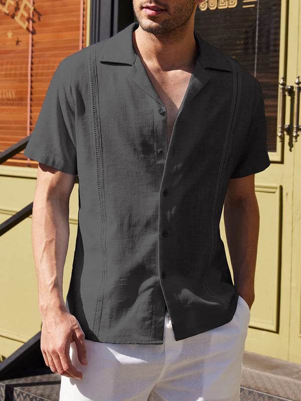Effortlessly Stylish Men's Cuban Guayabera Linen Beach Shirt - Perfect for Spring-Summer Adventures