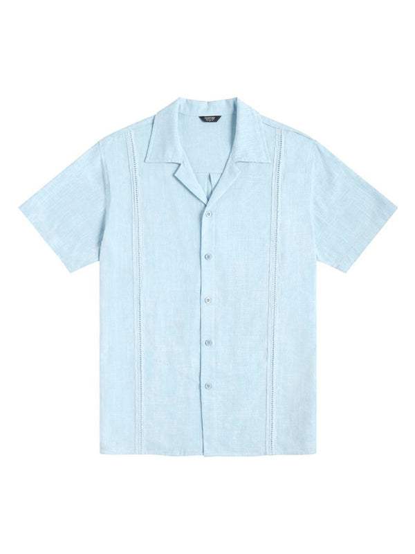 Effortlessly Stylish Men's Cuban Guayabera Linen Beach Shirt - Perfect for Spring-Summer Adventures