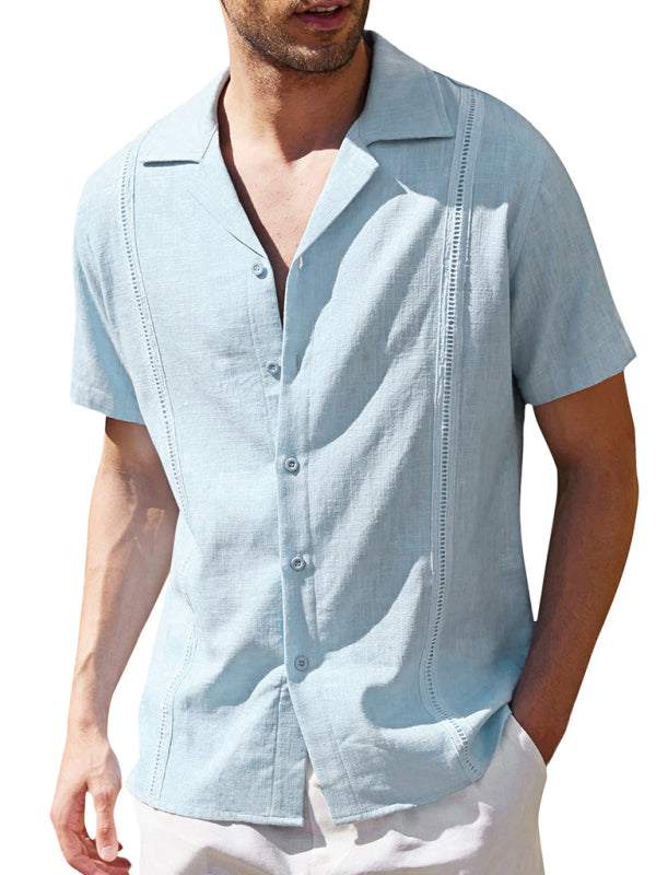 Effortlessly Stylish Men's Cuban Guayabera Linen Beach Shirt - Perfect for Spring-Summer Adventures