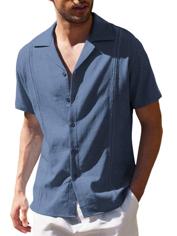 Effortlessly Stylish Men's Cuban Guayabera Linen Beach Shirt - Perfect for Spring-Summer Adventures