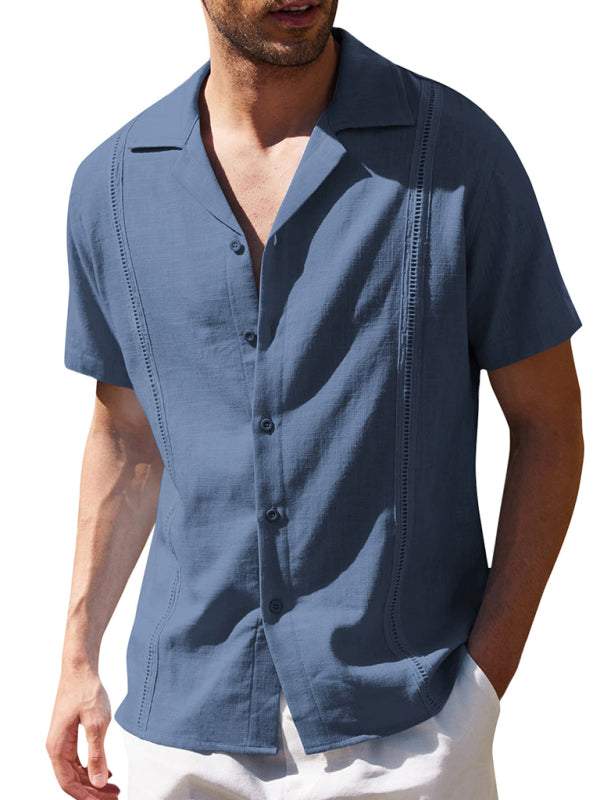 Effortlessly Stylish Men's Cuban Guayabera Linen Beach Shirt - Perfect for Spring-Summer Adventures