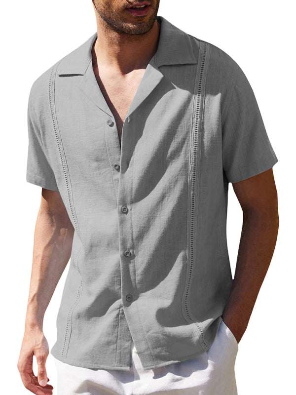 Effortlessly Stylish Men's Cuban Guayabera Linen Beach Shirt - Perfect for Spring-Summer Adventures