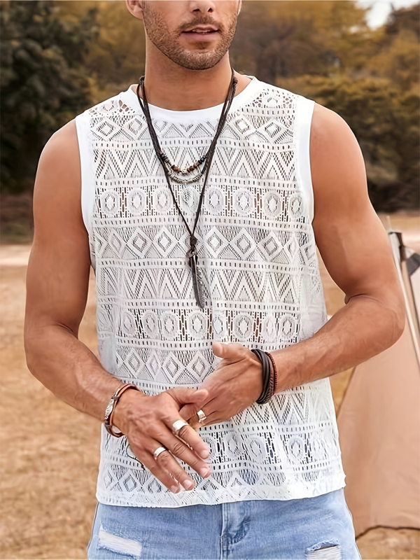 Mesh lace vest for men, perfect for beach and outdoor adventures, with breathable and stylish design.