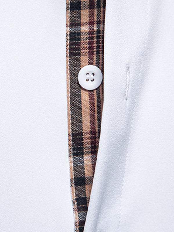 Stylish Men's Short Sleeve Plaid Color Block Shirt for Effortless Casual Elegance - MENLL