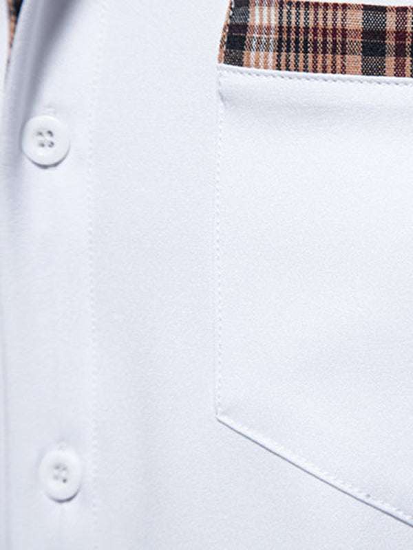 Stylish Men's Short Sleeve Plaid Color Block Shirt for Effortless Casual Elegance - MENLL