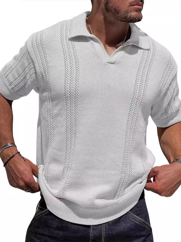 Stylish Men's V-Neck Short Sleeve Knitted Polo - Casual Solid Color Top for Spring-Summer - MENLL