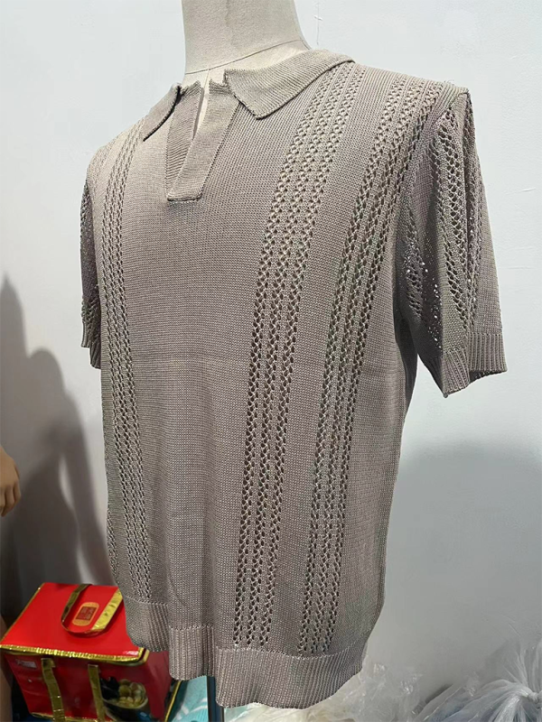 Stylish Men's V-Neck Short Sleeve Knitted Polo - Casual Solid Color Top for Spring-Summer - MENLL