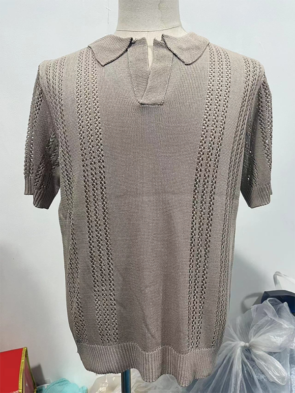 Stylish Men's V-Neck Short Sleeve Knitted Polo - Casual Solid Color Top for Spring-Summer - MENLL
