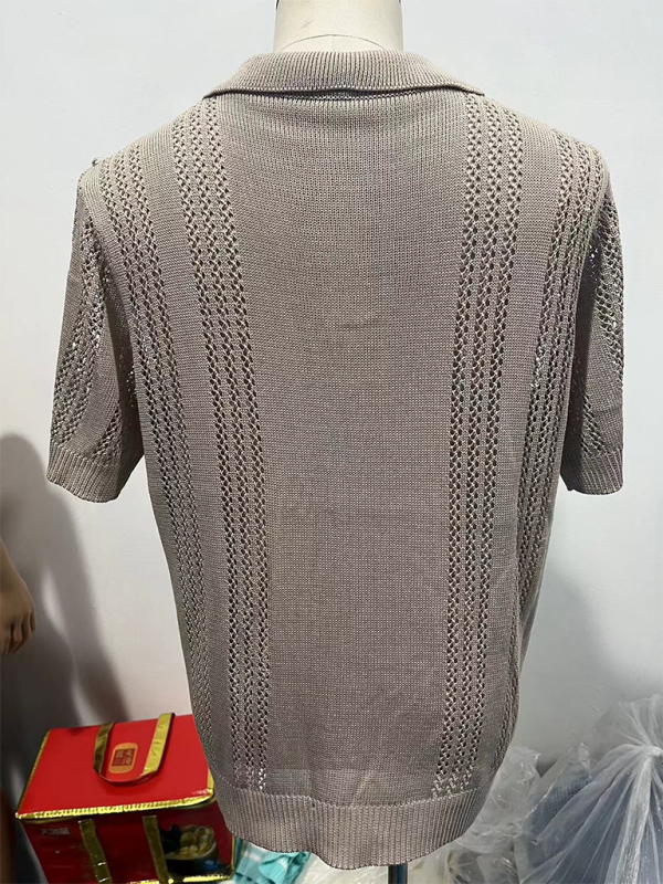 Stylish Men's V-Neck Short Sleeve Knitted Polo - Casual Solid Color Top for Spring-Summer - MENLL