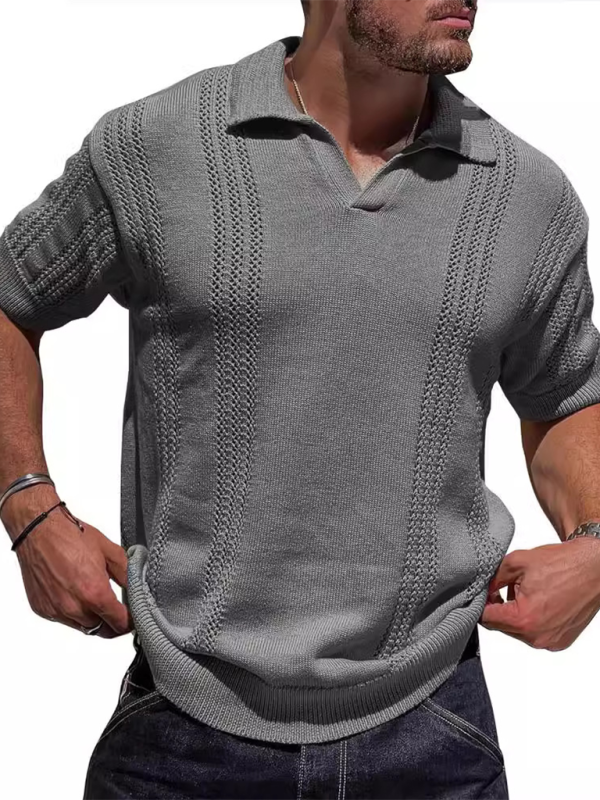 Stylish Men's V-Neck Short Sleeve Knitted Polo - Casual Solid Color Top for Spring-Summer - MENLL