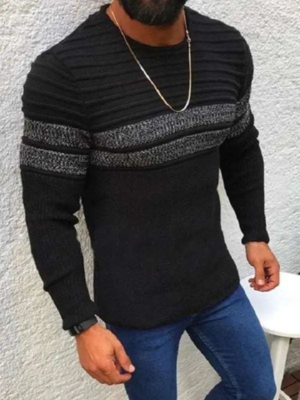 Vibrant Men's Colorblock Striped Crew Neck Pullover for Effortless Style - MENLL