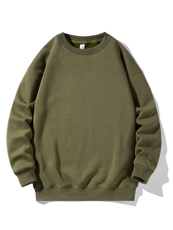 Classic Men's Solid Color Long Sleeve Crewneck Sweatshirt for All Seasons - MENLL