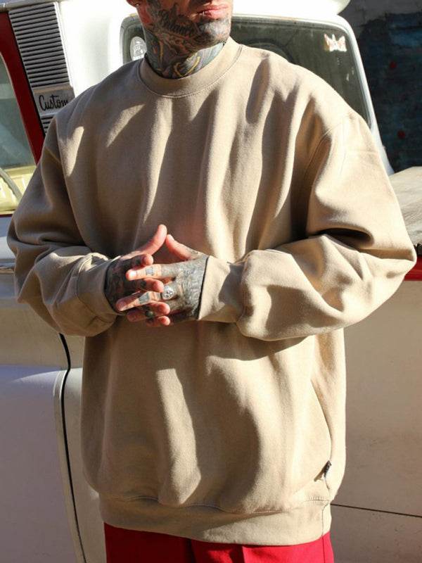 Classic Men's Solid Color Long Sleeve Crewneck Sweatshirt for All Seasons - MENLL