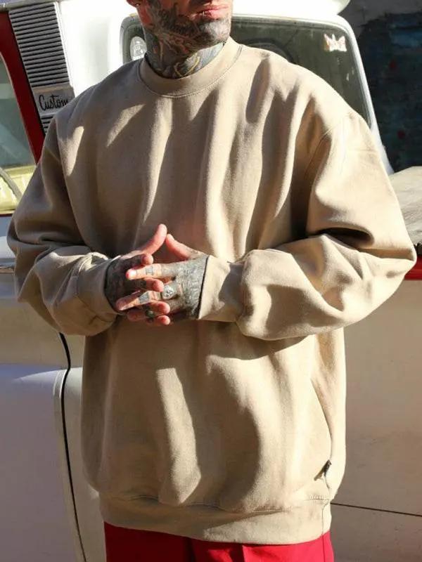 Classic Men's Solid Color Long Sleeve Crewneck Sweatshirt for All Seasons - MENLL