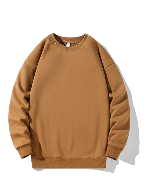 Classic Men's Solid Color Long Sleeve Crewneck Sweatshirt for All Seasons - MENLL