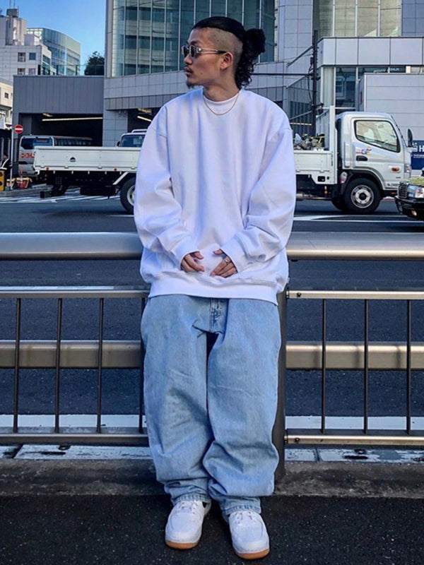 Classic Men's Solid Color Long Sleeve Crewneck Sweatshirt for All Seasons - MENLL