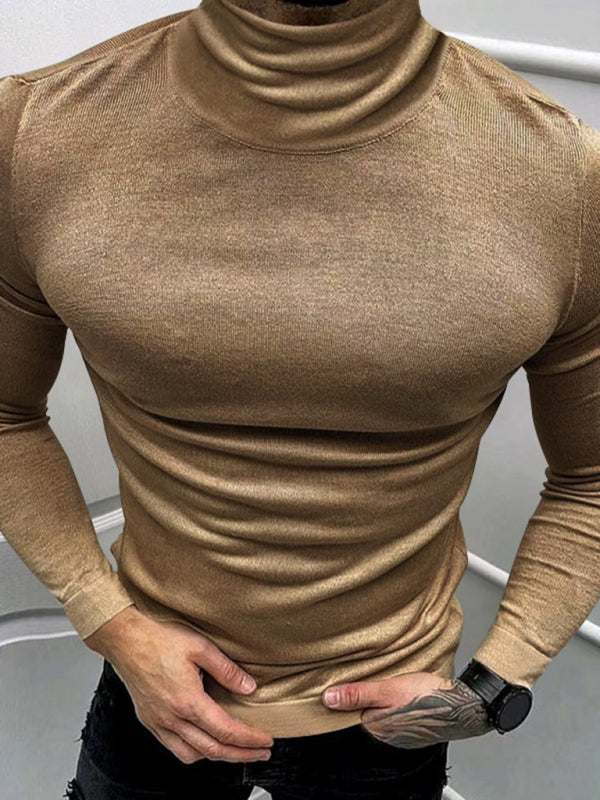 Stylish Men's High Collar Long Sleeve Turtleneck Tee for Effortless Layering - MENLL