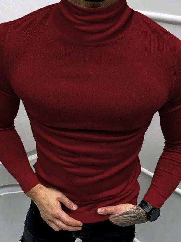 Stylish Men's High Collar Long Sleeve Turtleneck Tee for Effortless Layering - MENLL