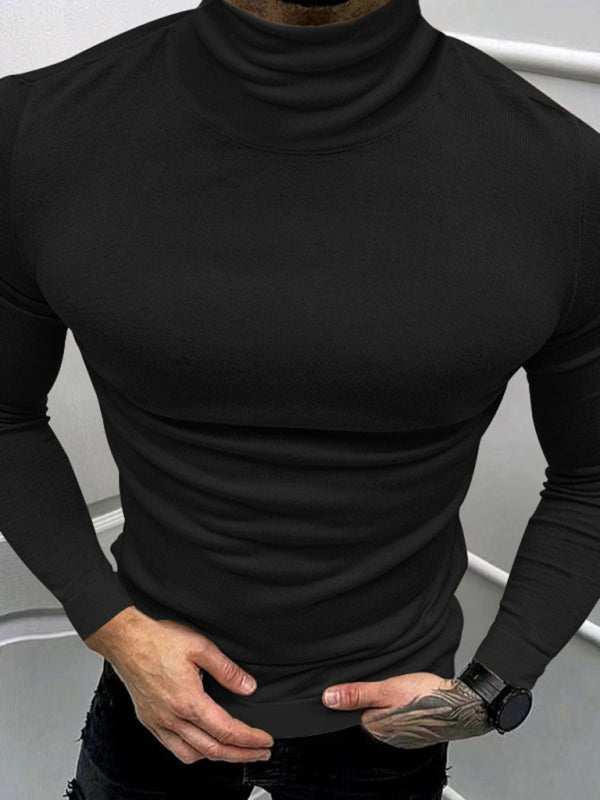Stylish Men's High Collar Long Sleeve Turtleneck Tee for Effortless Layering - MENLL
