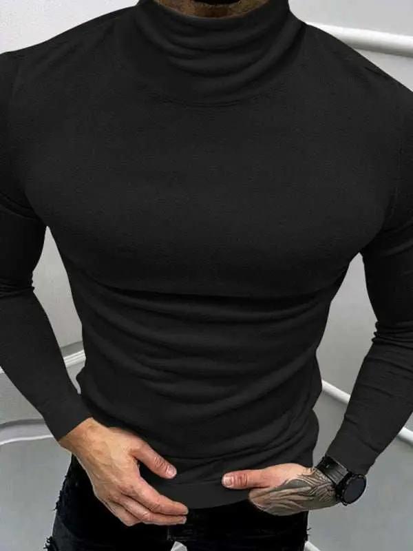 Stylish Men's High Collar Long Sleeve Turtleneck Tee for Effortless Layering - MENLL