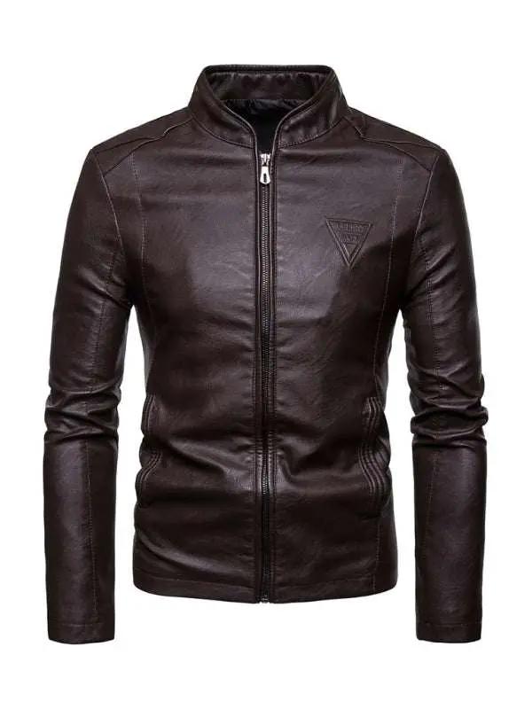 Ultimate Men's Casual Motorcycle Leather Jacket with Stand Collar and Zipper Closure - MENLL