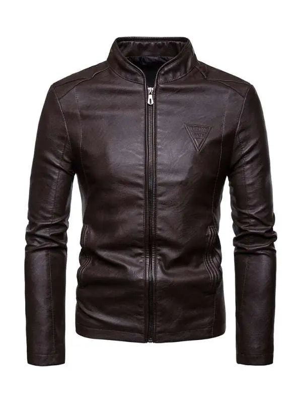 Ultimate Men's Casual Motorcycle Leather Jacket with Stand Collar and Zipper Closure - MENLL