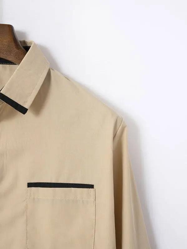 Stylish Men's Color Block Long Sleeve Shirt - Perfect for Business and Casual Elegance - MENLL
