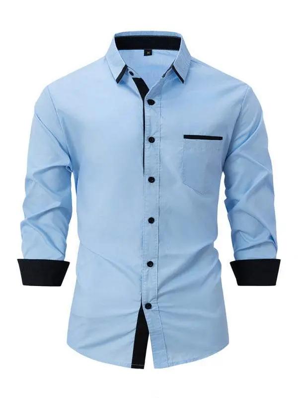 Stylish Men's Color Block Long Sleeve Shirt - Perfect for Business and Casual Elegance - MENLL