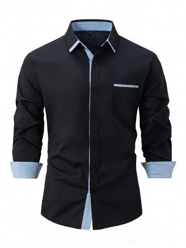 Stylish Men's Color Block Long Sleeve Shirt - Perfect for Business and Casual Elegance - MENLL