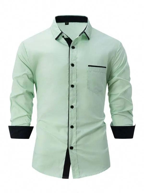 Stylish Men's Color Block Long Sleeve Shirt - Perfect for Business and Casual Elegance - MENLL