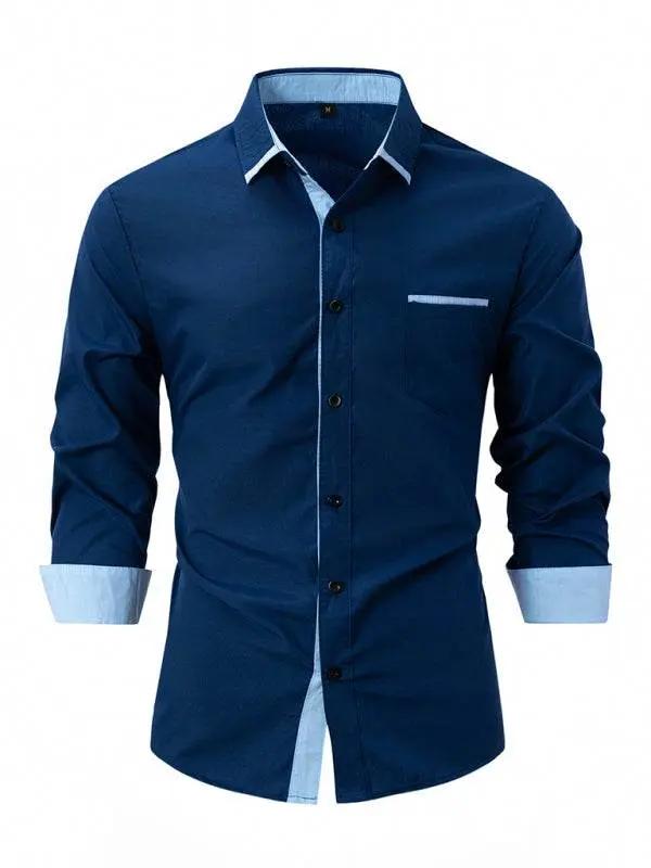 Stylish Men's Color Block Long Sleeve Shirt - Perfect for Business and Casual Elegance - MENLL