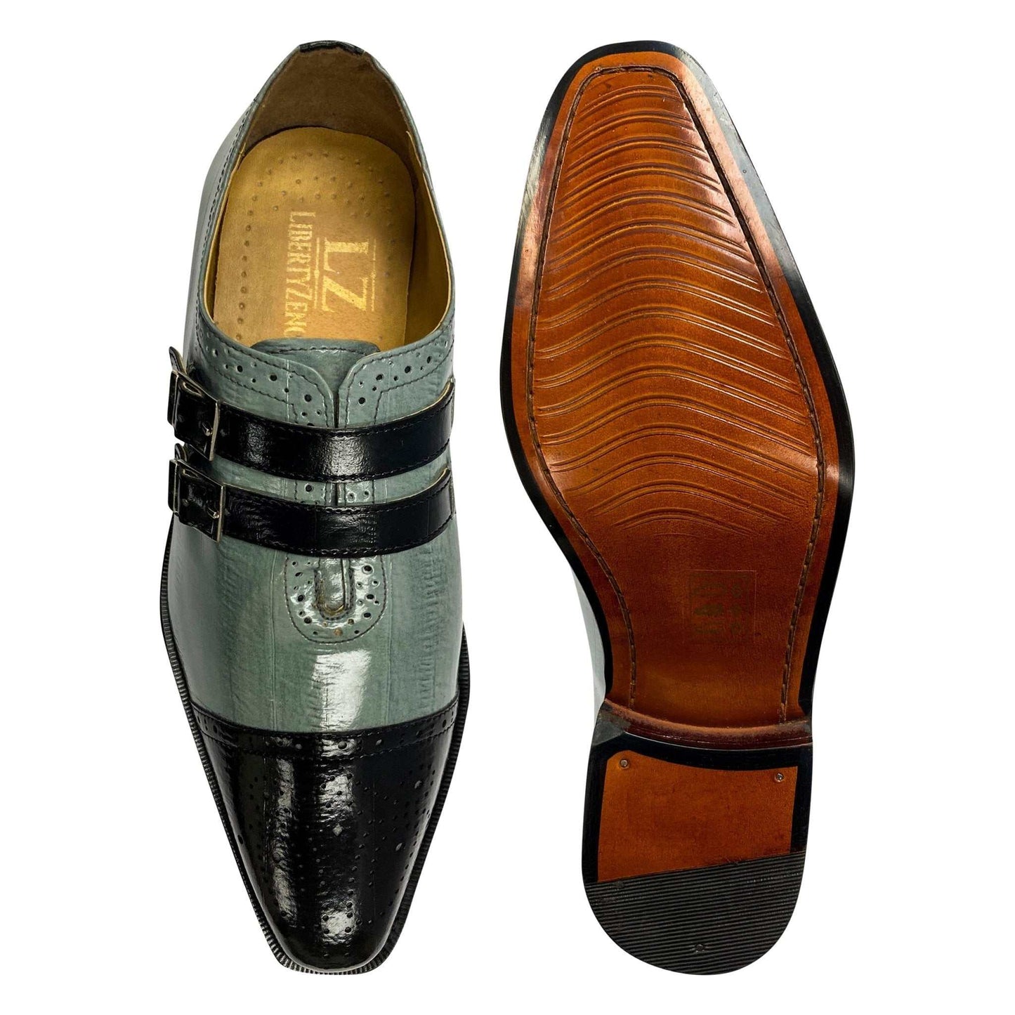 LIBERTYZENO Men's Double Buckle Monk Strap Leather Dress Shoes - MENLL