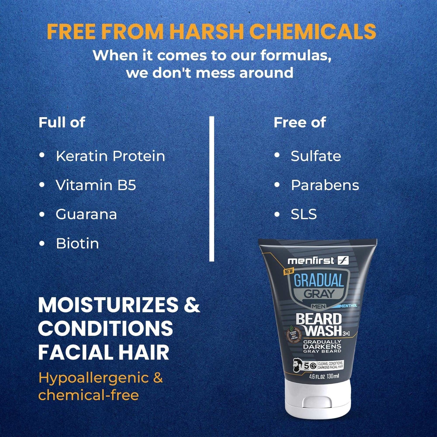 Menfirst Gradual Gray - Beard Wash - Natural Darkening Formula - 1 Pack - 4.6 oz Each - MENLL