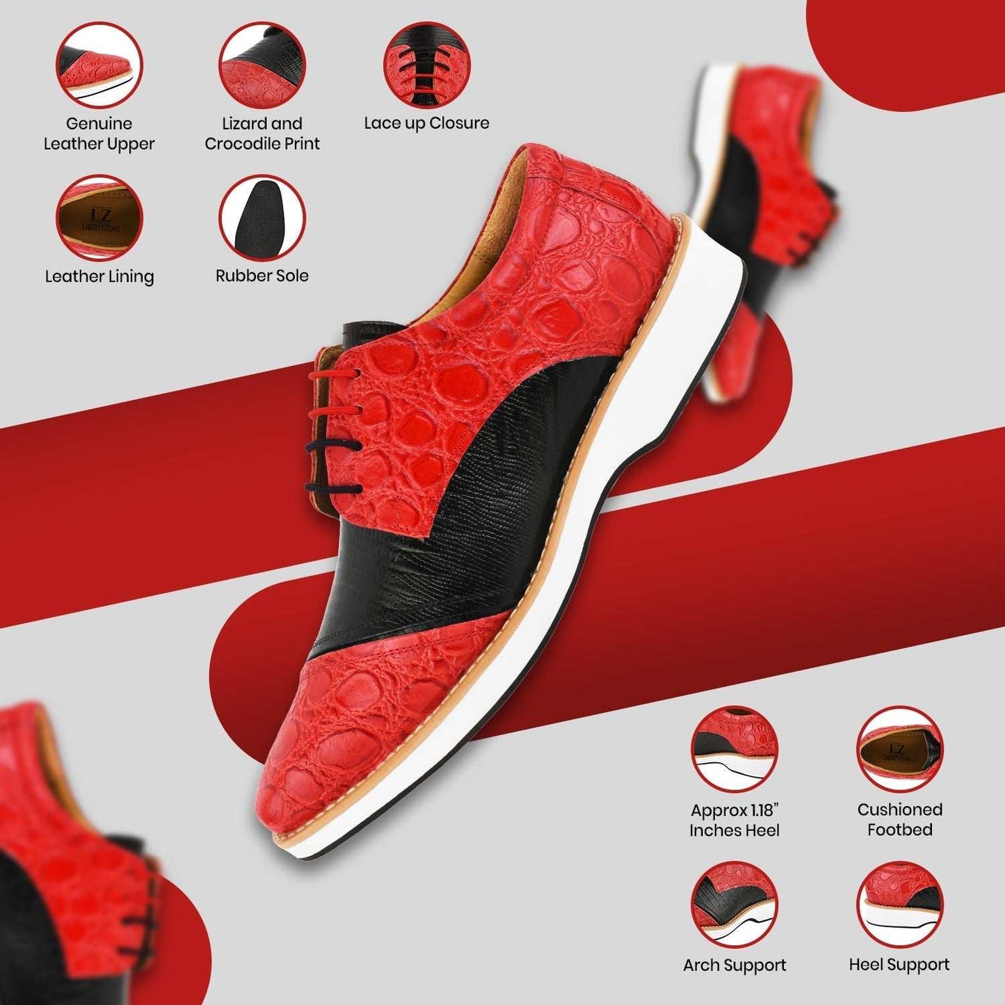 Lucky mens oxford croco lizard print casual shoes - MENLL