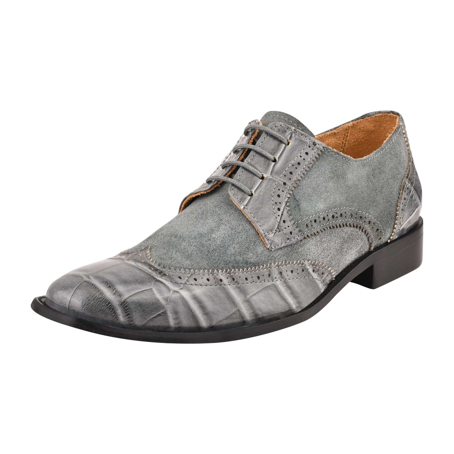 Macon Leather and Suede Crocodile Printed Oxford Dress Shoes - MENLL