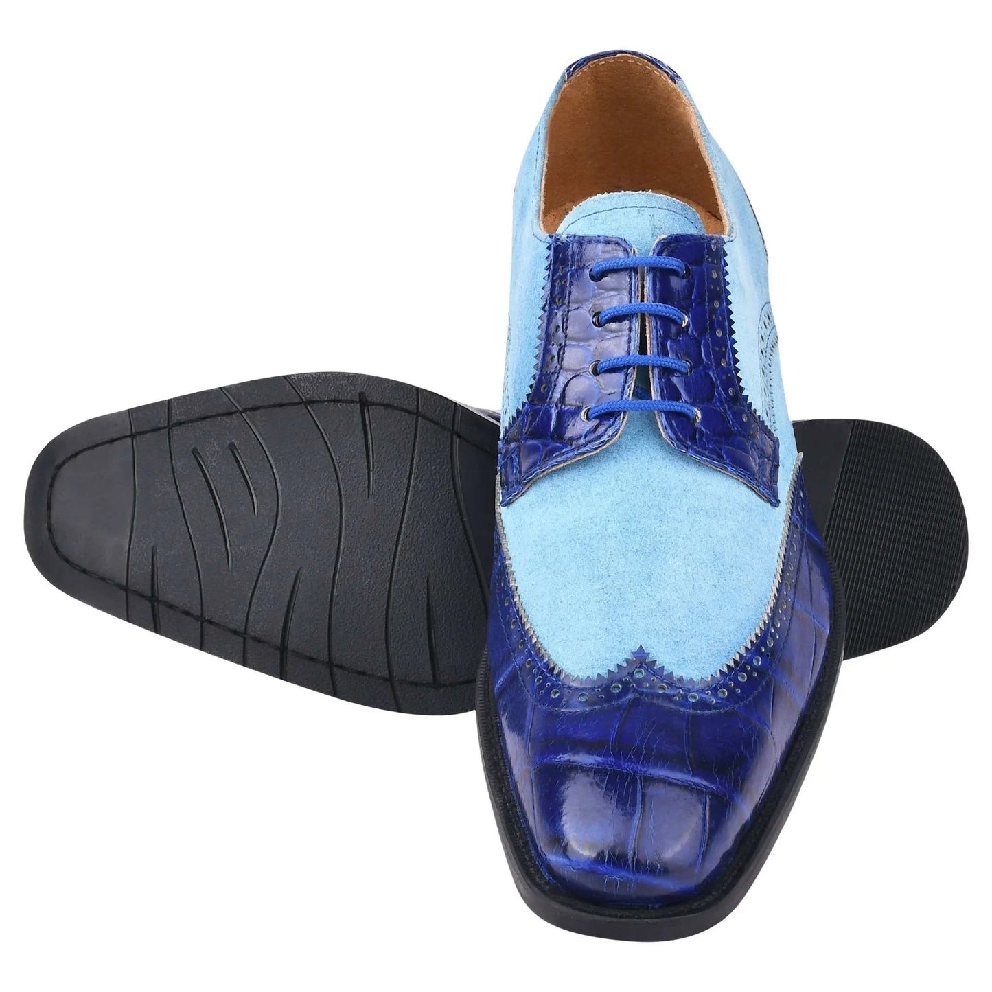 Macon Leather and Suede Crocodile Printed Oxford Dress Shoes - MENLL