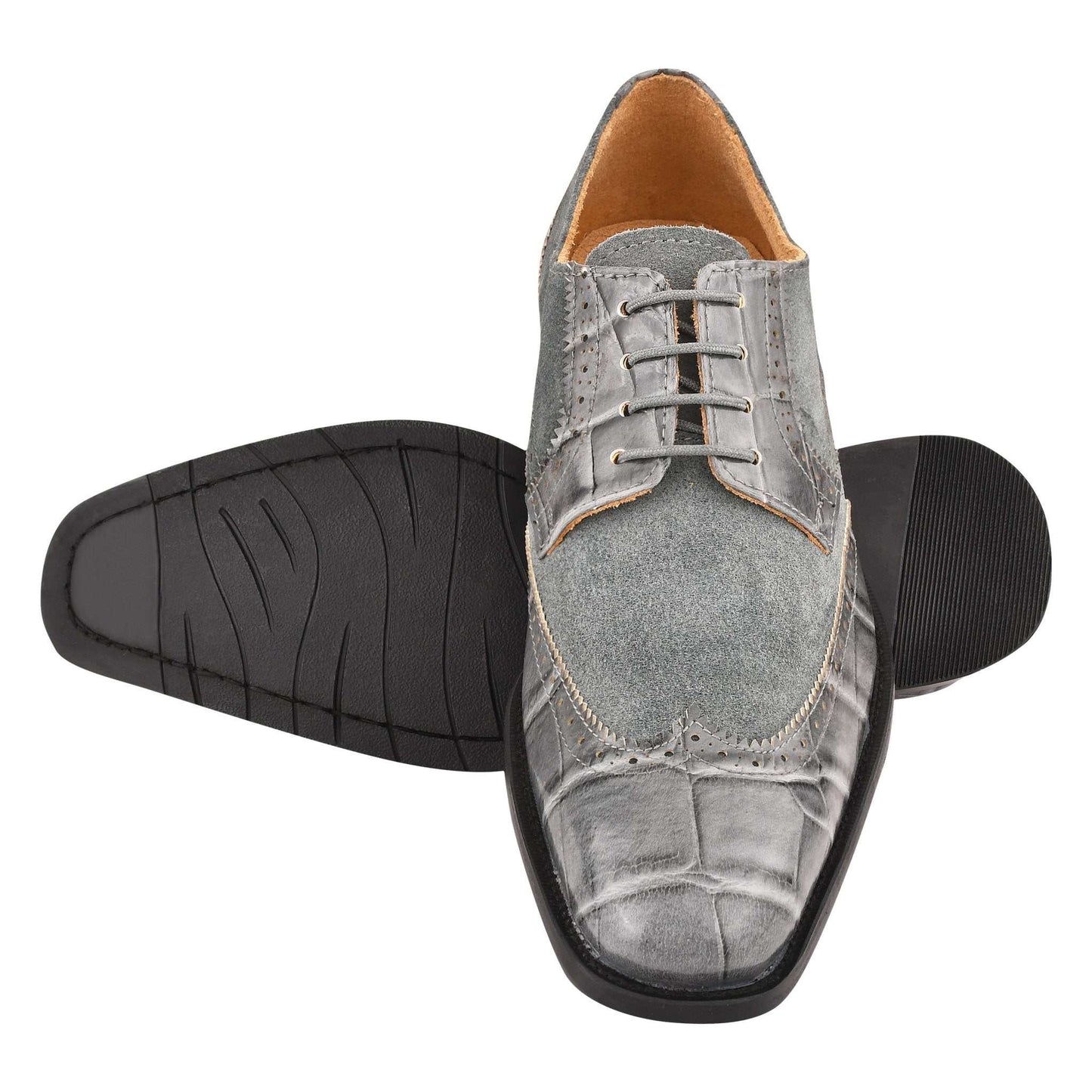 Macon Leather and Suede Crocodile Printed Oxford Dress Shoes - MENLL