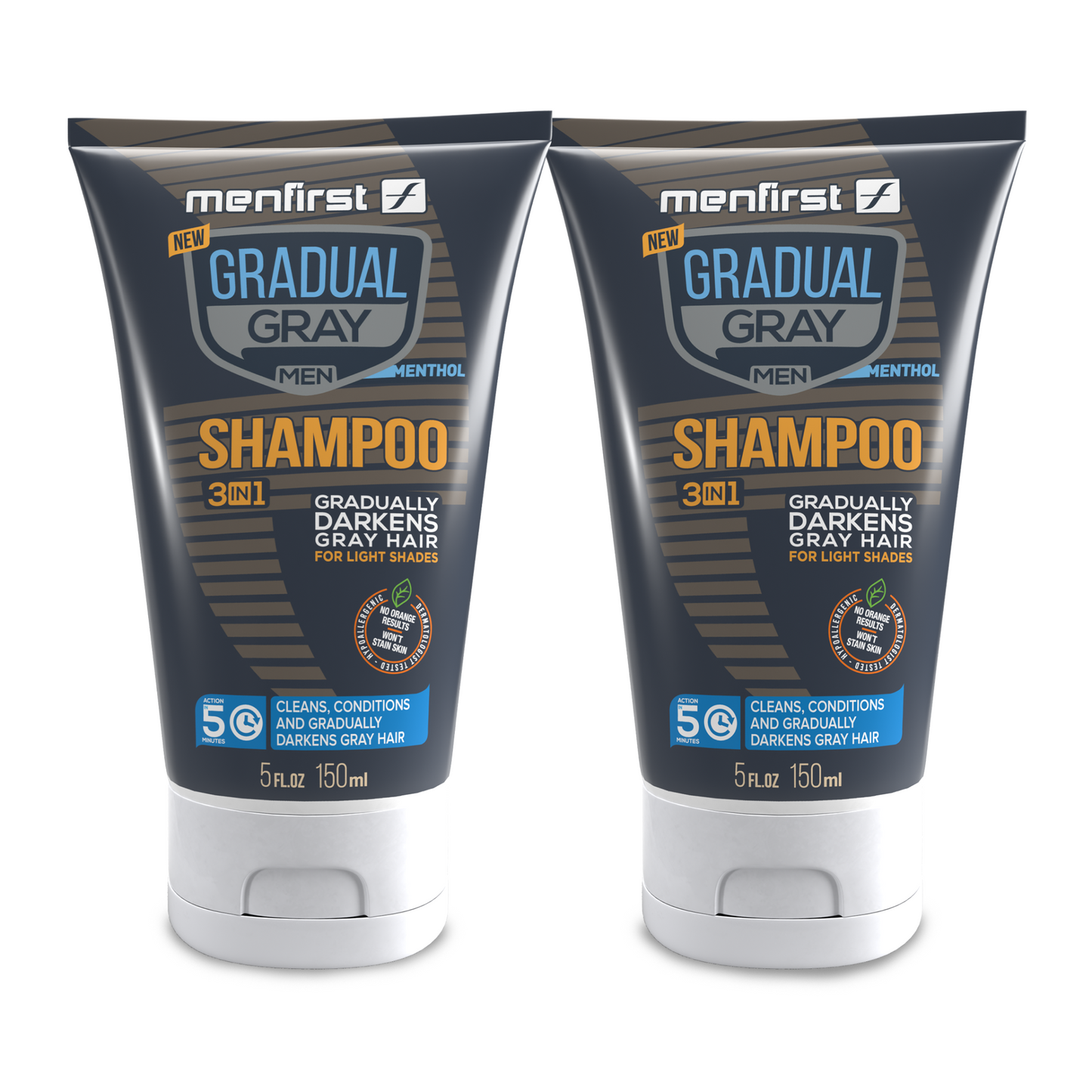 Menfirst Gradual Gray - 3-in-1 Shampoo - Natural Darkening Formula - 2 Pack - 5 Oz Each - MENLL