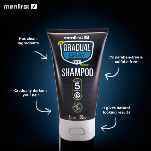 Menfirst Gradual Gray - Good Bye Gray Hair- 3-in-1 Shampoo + Beard Wash & Darkening Pomade - 3 Pack Bundle - MENLL