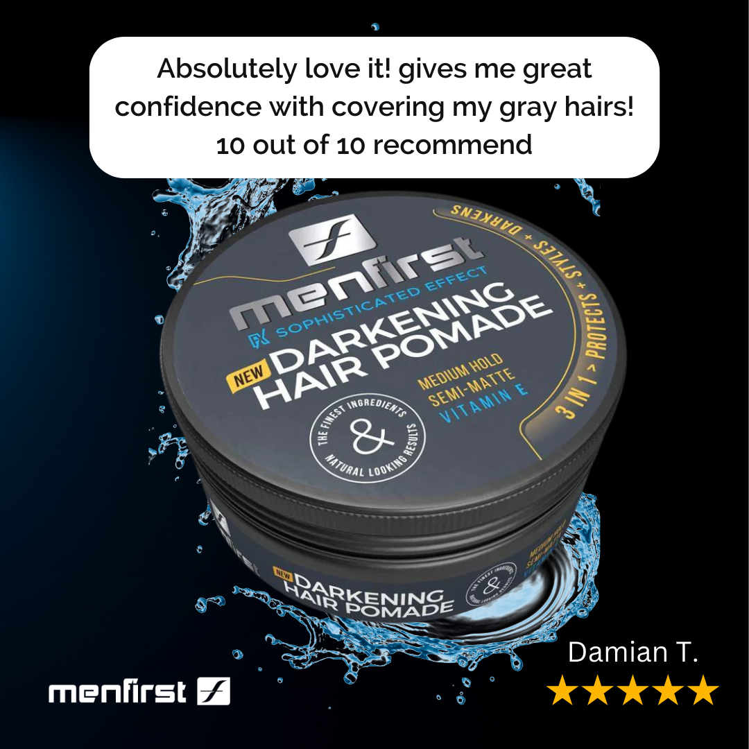 Menfirst Gradual Gray - Good Bye Gray Hair- 3-in-1 Shampoo + Beard Wash & Darkening Pomade - 3 Pack Bundle - MENLL