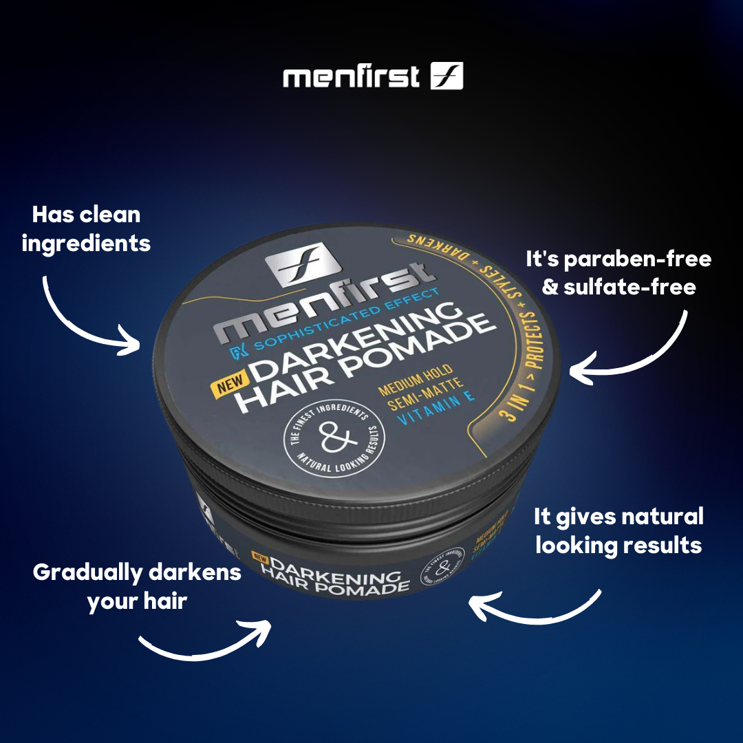 Menfirst Gradual Gray - Good Bye Gray Hair- 3-in-1 Shampoo + Beard Wash & Darkening Pomade - 3 Pack Bundle - MENLL