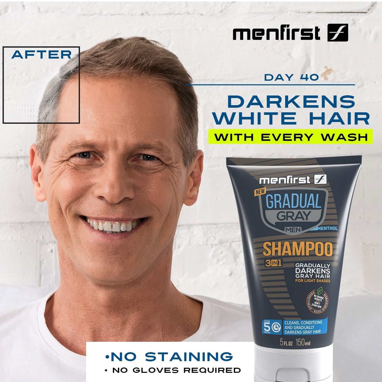 Menfirst Gradual Gray - 3-in-1 Shampoo - Natural Darkening Formula - 1 Pack - 5 Oz Each - MENLL