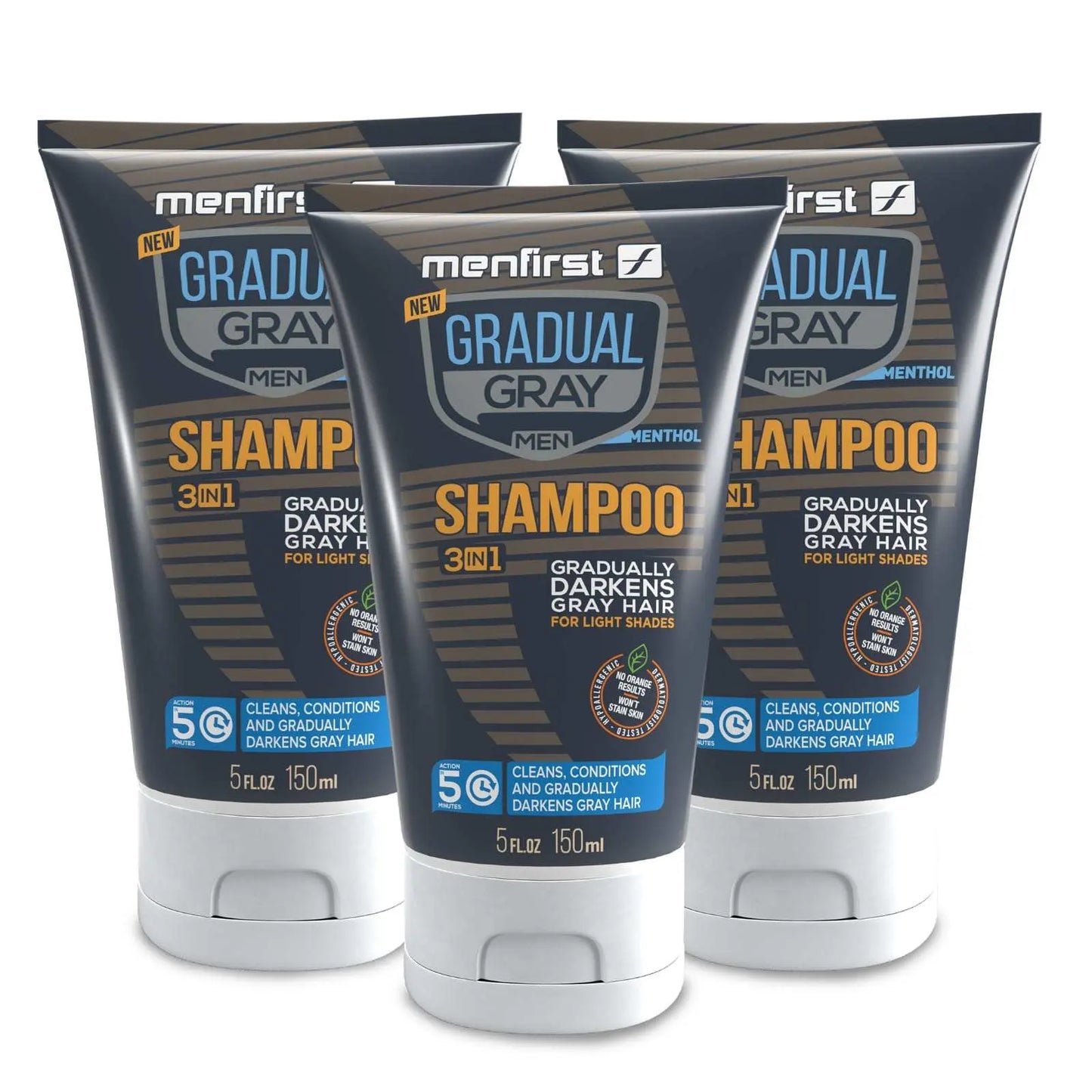 Menfirst Gradual Gray - 3-in-1 Shampoo - Natural Darkening Formula - 1 Pack - 5 Oz Each - MENLL