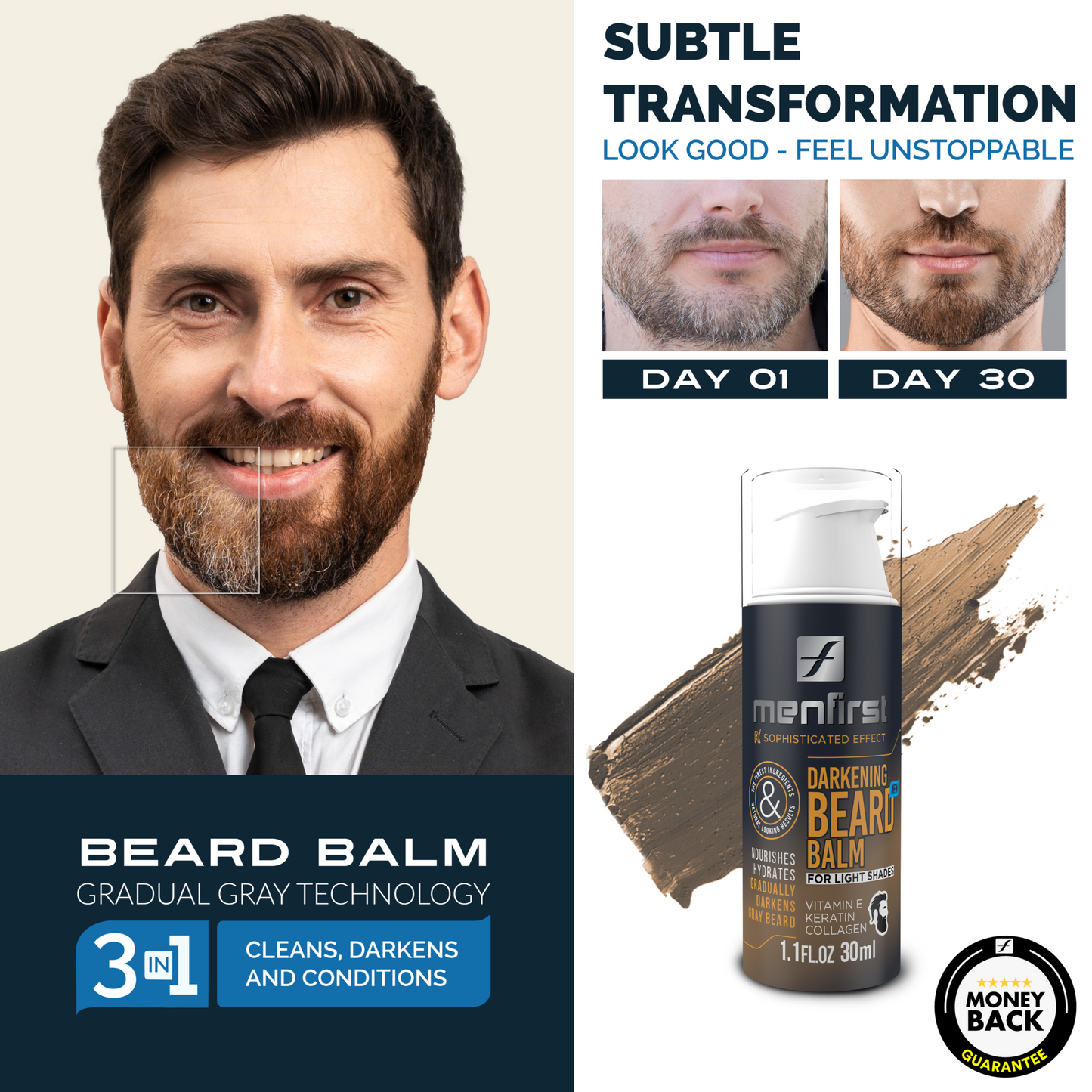 Menfirst - Darkening Beard Balm - Nourishes and Conditions - 1 Pack - 1.1 Oz Each - MENLL
