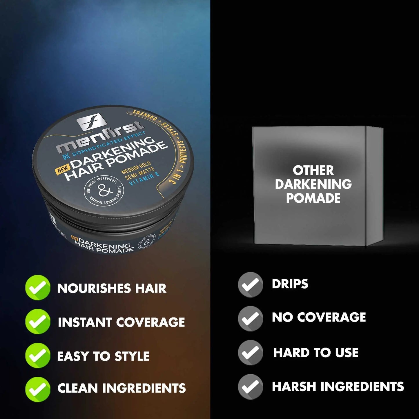 Menfirst Darkening Pomade 3-Pack Men's Grey Hair Solution Medium Hold by Menfirst