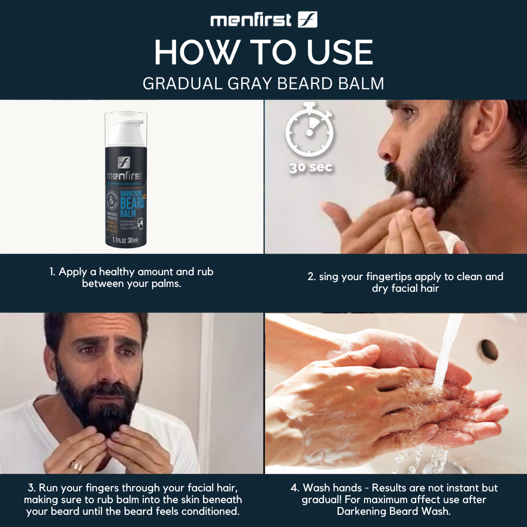 Menfirst Gradual Gray - Beard Balm - Natural Darkening Formula - 3 Pack - 1.1 Oz each - MENLL
